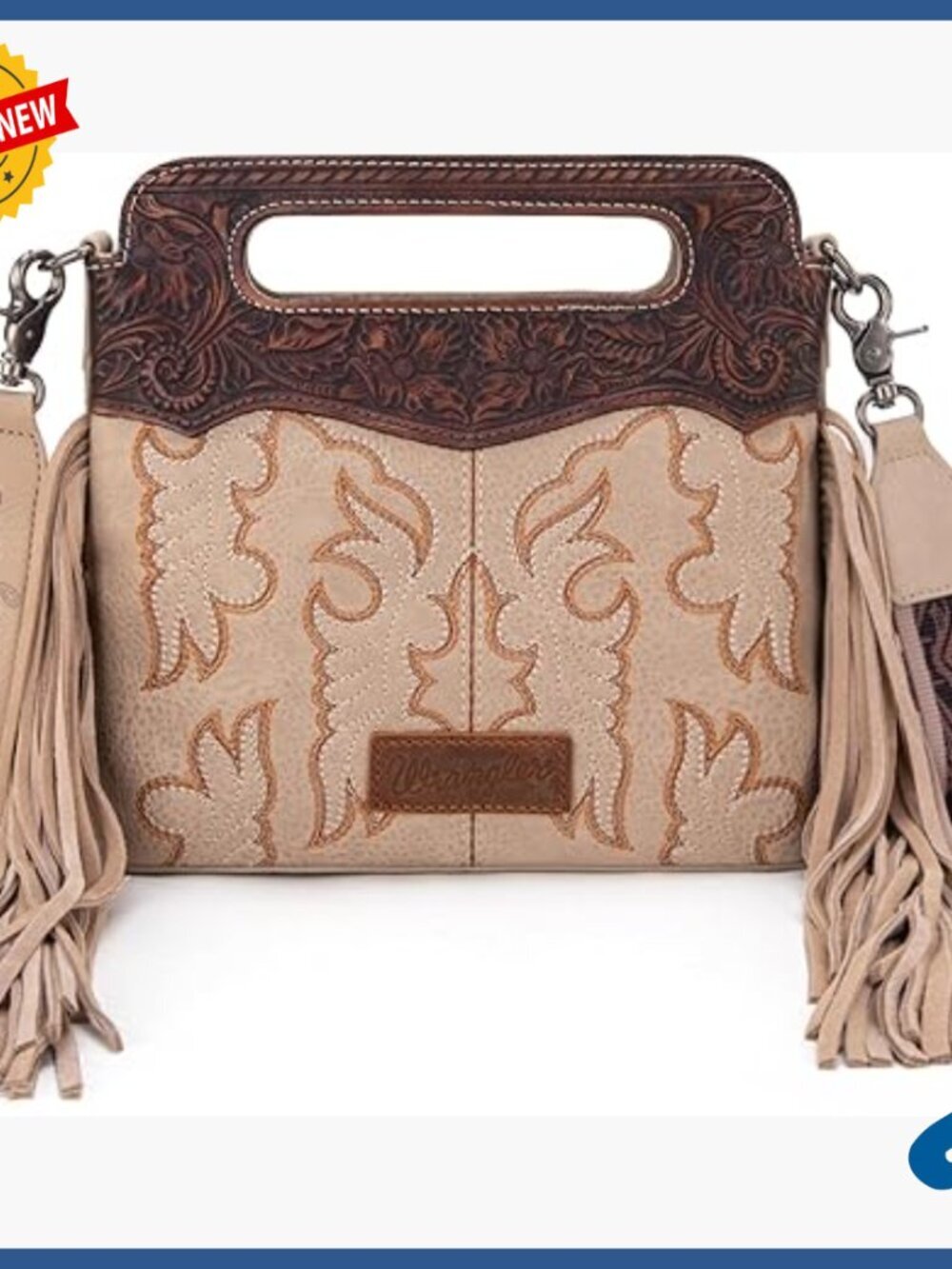Faux Leather Crossbody Bag with Fringe, Tooled Western Style, Adjustable Strap